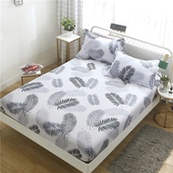 Single/Queen Size/CADAR TILAM/Fitted Bedsheet With Rubber Bedding Set Grey Leaves