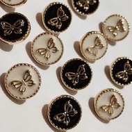 100 pcs Mushroom Buttons / Black, White, gold Butterfly motif Shirt Buttons 11 mm
