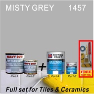 FULL SET Epoxy Floor Coating [ 1L WP Tiles Cote Primer + 1L Nippon EA4 Epoxy Finish + FREE Painting Tool Set ]  1457 Misty Grey