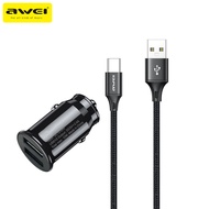 Awei C-826T Dual USB Car Charger 5V 2.4A Mini Super Fast Charger And Type-C Cable 2 USB 12w Chargers