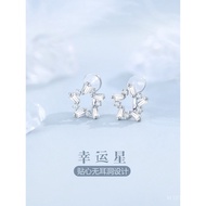 Ear Clips Pure Silver High-End Feel999Star Women's Niche Pure Silver Earrings New Luxury Non-Pierced