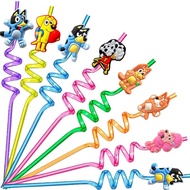Reusable Bluey Straw for Birthday Decoration Cartoon Figure Plastic Straws Party Favors Happy Birthd