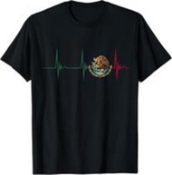 Mexico Heartbeat EKG Pulse Mexican Pride Emblem Mexico Flag Casual Short Sleeve Cotton T-Shirt