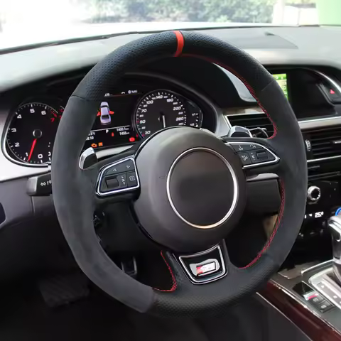 CARDAK Black Carbon fibre Leather Car Steering Wheel Cover For Audi A1 A3 A4 2015-2016 A7 2012-2018 