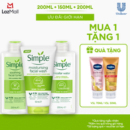 [VC 15% tối đa 100K đơn 229K] Combo Simple Tẩy trang Micellar 200ml + Sữa rửa mặt 150ml + Nước hoa h