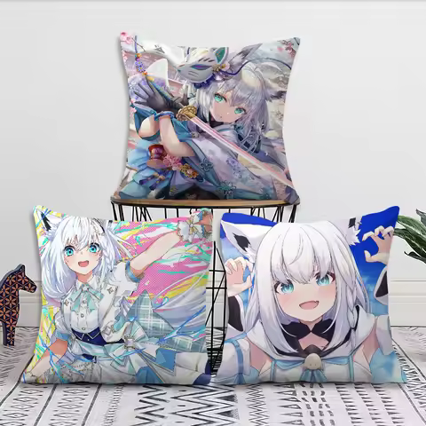 Cute Shirakami Fubuki Comfortable Pillow Case Cushion Cover Suitable for Home Living Room Sofa Room 