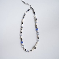 陶瓷x玻璃 扭牛糖珠項鍊 黑x藍 Ceramic Glass Necklace