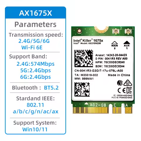 Intel Killer Wi-Fi 6E Bluetooth 5.3 Wireless AX1675X AX200NGW AX210NGW for ASRock DeskMini DeskMeet