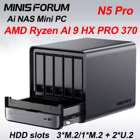 MINISFORUM N5 PRO NAS Mini PC AMD Ryzen AI 9 HX PRO 370 Support DDR5 ECC 144TB Capacity AI Mini PC M