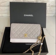 24/11 update 香港現貨｜😍🤍Chanel 22B 金球WOC 灰色羊皮 Wallet On Chain🤤Full set連專門店單 灰色 奶茶色都有貨