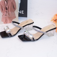 ( Ảnh thật ) Guốc cao gót vuông trong 5p quai trong kết khóa 7 màu dây full xoàn ngang - G87