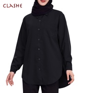 Clashe Blouse S-8XL 40-110kg Shirt Rayon Soft Korean Style Solid Color Single Pocket Long Sleeve Plu