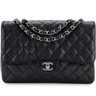 Chanel Black Quilted Caviar Jumbo Classic Single Flap Silver Hardware, 2006-2008