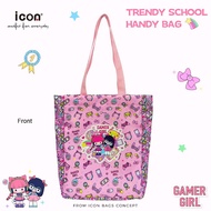 Icon Girl Polyester Handy Tote Bag printed in Cartoon Gamer Girl, carry to school, outing or use as 