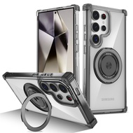 สำหรับ Samsung Galaxy S24 S23 S22 Note 20 Ultra Plus FE เคสโทรศัพท์ฝาครอบแม่เหล็กแท่นวางหมุนได้ที่มองไม่เห็น360 °