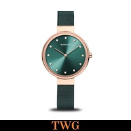 Bering Women's Case with Green Milanese Strap Watch - Rose-Tone (34mm) 12034-868