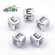 100pcs Acrylic Beads Horizontal Hole Cube with Letter Antique Silver Letter.E 6mm Hole: 3mm