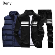 Men Clothing Tracksuit 3PC Set Striped Men Set Casual Vest+Sweatshirts+ Sweatpants Sportswear Mens T