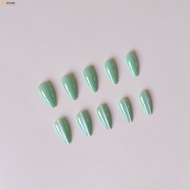 Shimmer Green Almond Fake Nails - 24PCS ABS Material Cat Eyes Design