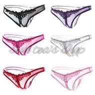 GS139 Sexy open crotch thong brocade pearl crochet panties 6N14