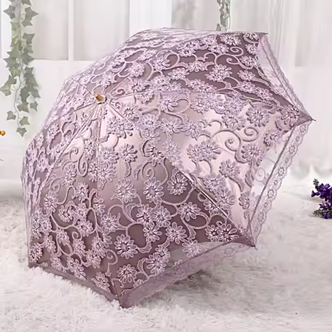 Umbrella Creative Umbrella H3206 Double Fold Sunshade Umbrella Lace Black Glue UV Resistant Sun Umbr