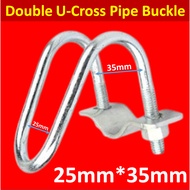 Double U-Cross Pipe Buckle Pipe Clamp Hose Clamp Galvanized Steel 20mm*20mm, 20mm*22mm, 20mm*35mm