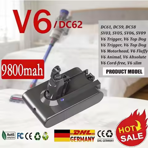 21.6V 9800mAh Dyson V6 Replacement Battery DC58 DC59 DC62 SV03 SV05 SV09 Absolute Vacuum Cleaner Pow