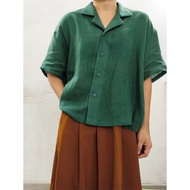 亞麻 | 翻領襯衫 綠色