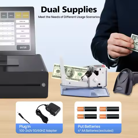 High-Speed 600 Bills/Minute Money Counter - Durable Metal/Plastic Build, Auto Accumulate & Batch Cou