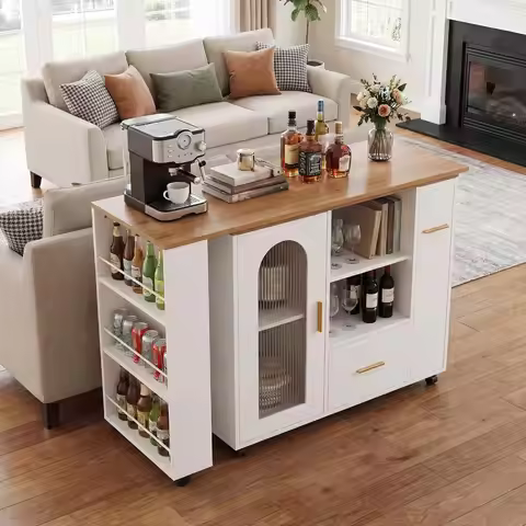 67.7" Rolling Kitchen Island with 360° Swivel Extendable Table, Mobile Kitchen Cart on Wheels with S