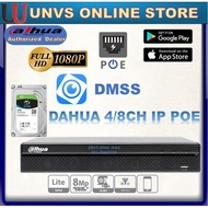 DAHUA NVR IP POE 4/8 CHANNEL 4CH/8CH IPPOE DIGITAL CAMERA (DVR UP TO 8MP)(P2P ONLINE VIEW FOR PHONE)