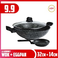 La gourmet Shogun 32cm Marble Wok IH with 14cm Egg Pan
