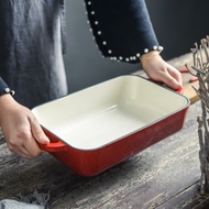 【จัดส่งภายใน 24 ชม】Enameled Cast Iron 20*30cm Roasting/Lasagna Pan Red One