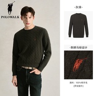 เสื้อสเวตเตอร์คอตั้งแขนยาวทรงหลวมสไตล์เมืองสำหรับผู้ชาย POLOWALK Pure Wool Autumn Winter Knitted Swe