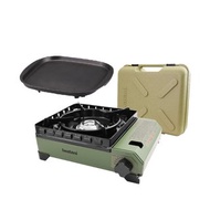 【Iwatani岩谷】戶外防風綠武士磁式瓦斯爐3.3kW-附收納盒&方烤盤