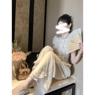 lovito coordinates New Chinese Style National Style suit White Buckle Vest Top Women's Summer Culott
