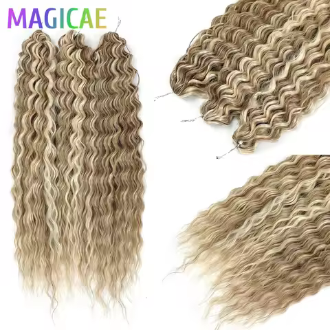 Magicae 3Pcs 300Grams Ariel Deep Water Twist Crochet Curly Hair Piano Blond P12/16/613 Brown 6 Braid