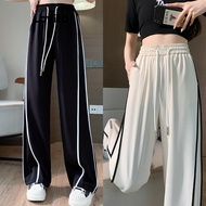 Lovito Women Casual Plain Contrast Binding Pocket Drawstring Pants LNA38256 (White/Black)
