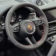 For Porsche Macan Panamera 718 911 Taycan Boxste 2020-2024 DIY Black Leather Car Steering Wheel Cove