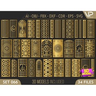 34 Model 3D decorative islamic pattern and vector file cnc file, laser cutting file Dxf, Svg, Ma