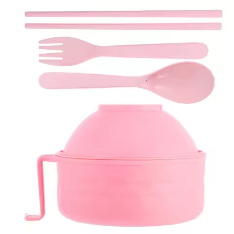 Microwave Ramen Bowl Set Pink Plastic Mixing Salad Pasta Fruit Bowls Lid Dorm Room Microwave Safe No