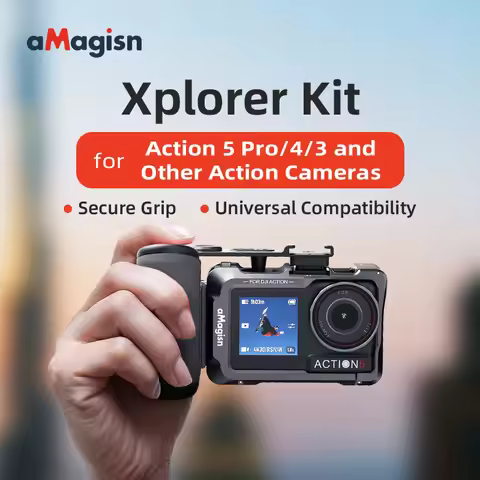 aMagisn Xplorer Grip Kit Mount Combo for DJI Osmo Action 5 Pro Camera Grip - Quick-Release Metal Fra