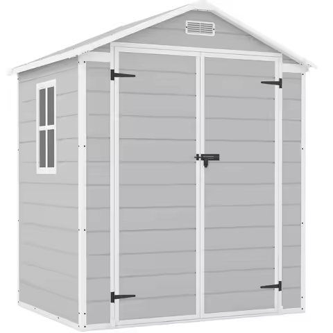 6x4 FT Plastic Outdoor Storage Shed with Floor, Resin Outside Shed Perfect to Store Patio Furniture,