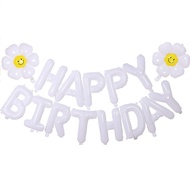 (SG Seller) White Happy Birthday Banner with Daisy Balloon, Happy Birthday Balloon, Daisy Balloon