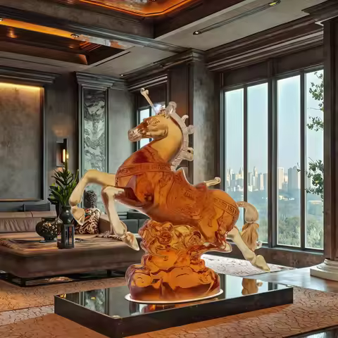 %II*Custom Crystal Zodiac Horse Sculpture Handcrafted Glass Art Statue Lost-Wax Process Jiangsu Anim