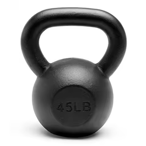 Premium Powder Coated Solid Cast Iron Kettlebell Weights 5lb to 45lb for Home Gym Training in Black 