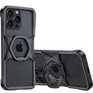 Metal Bumper Hexagon Phone Case For iPhone 14 15 16 Pro Max Magsafe Magnetic Stand Shell Aluminum Al