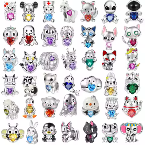 Hot Sale DIY Making Mexican Axolotl、Rabbit & Tiger Embraces Heart Gemstone Charm Bead Fit Original S