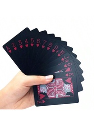 1入組防水純黑色塑料撲克牌,適用於桌上遊戲和魔術表演,耐用的pvc撲克牌,適用於家庭派對