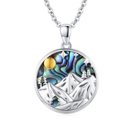 S925 Sterling Silver Mountain Pendant Necklace for Women Girls, Abalone Shell Blue Sandstone Wolf Mo